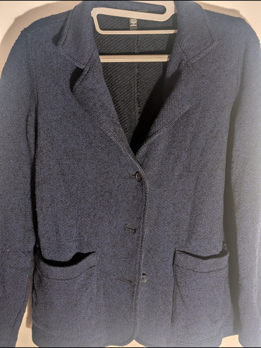 Eileen Fisher Deep Navy Textured Knit Blazer 100% Organic Cotton